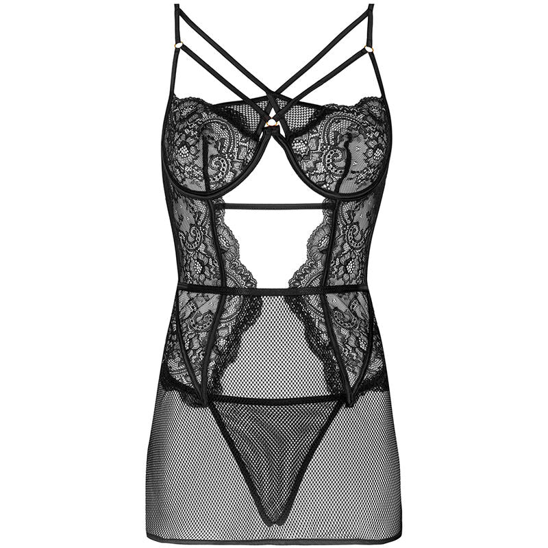 LIVCO CORSETTI FASHION - BARIRIN LC 90633 CHEMISE + CULOTTE NOIRE L/XL