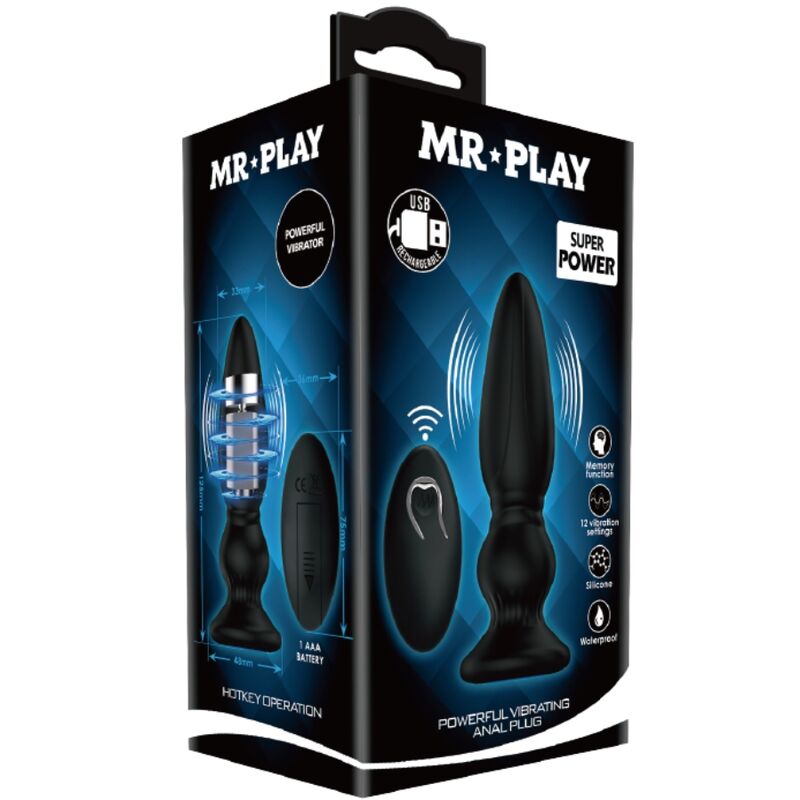 MR PLAY - VIBRATEUR PUISSANT À TÉLÉCOMMANDE, PLUG ANAL NOIR