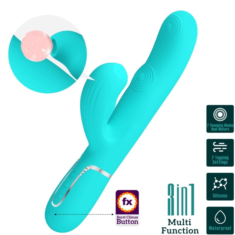 PRETTY LOVE - PERLITA VIBRATEUR POINT G MULTIFONCTIONNEL 3 EN 1, VERT AQUA