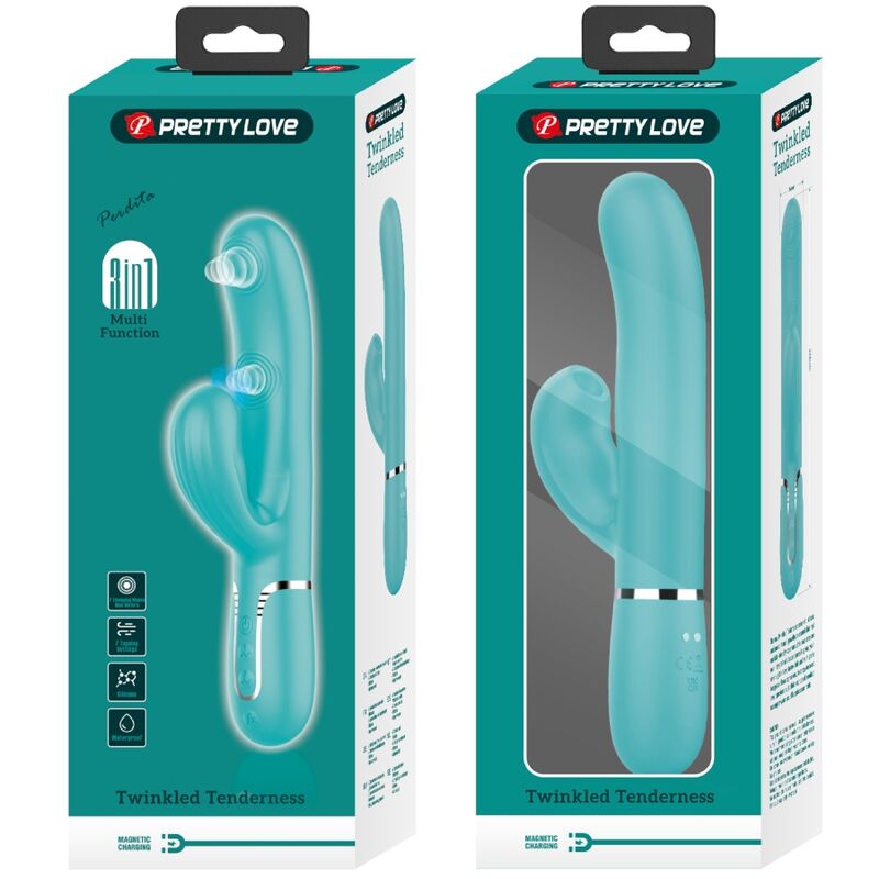 PRETTY LOVE - PERLITA VIBRATEUR POINT G MULTIFONCTIONNEL 3 EN 1, VERT AQUA