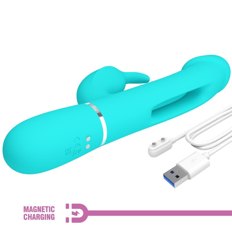 PRETTY LOVE - DEJON RABBIT 3-IN-1 MULTIFUNCTIONAL VIBRATOR, AQUA GREEN