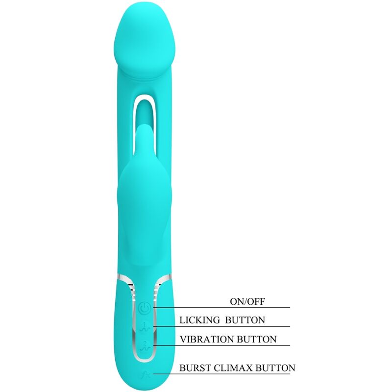 PRETTY LOVE - DEJON RABBIT 3-IN-1 MULTIFUNCTIONAL VIBRATOR, AQUA GREEN