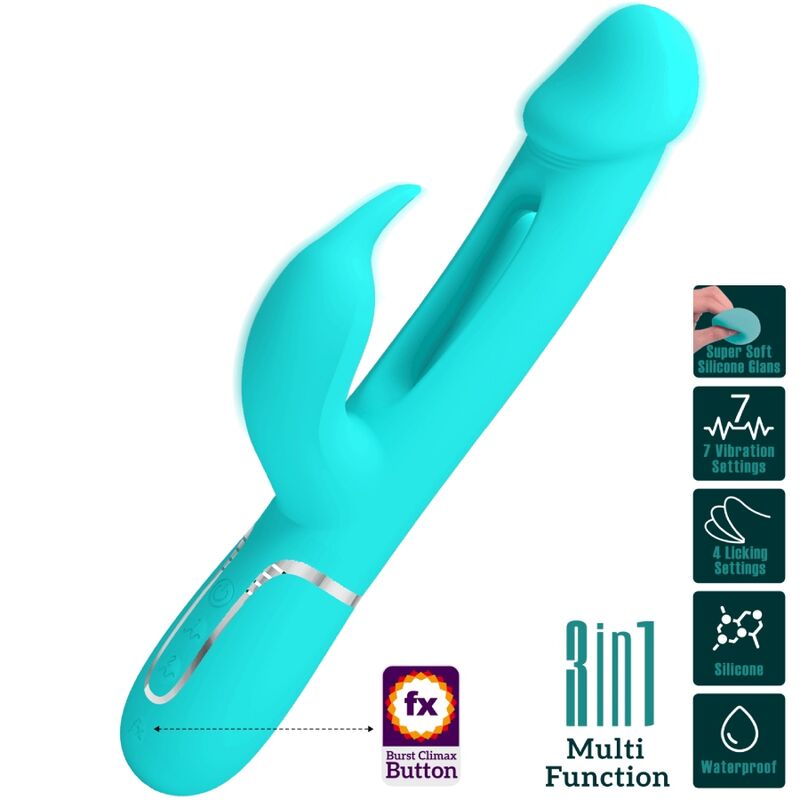PRETTY LOVE - DEJON RABBIT 3-IN-1 MULTIFUNCTIONAL VIBRATOR, AQUA GREEN