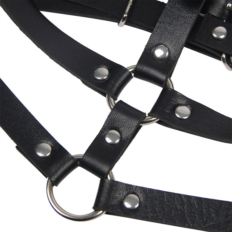SUBBLIME - BLACK LEATHER HARNESS WITH RING, ONE SIZE FITS ALL
