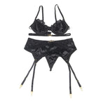 SUBBLIME - ENSEMBLE 3 PIÈCES SOUTIEN-GORGE + STRING + SOUTIEN-GORGE EN DENTELLE NOIRE S/M