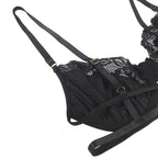 SUBBLIME - ENSEMBLE 3 PIÈCES SOUTIEN-GORGE + STRING + SOUTIEN-GORGE EN DENTELLE NOIRE S/M