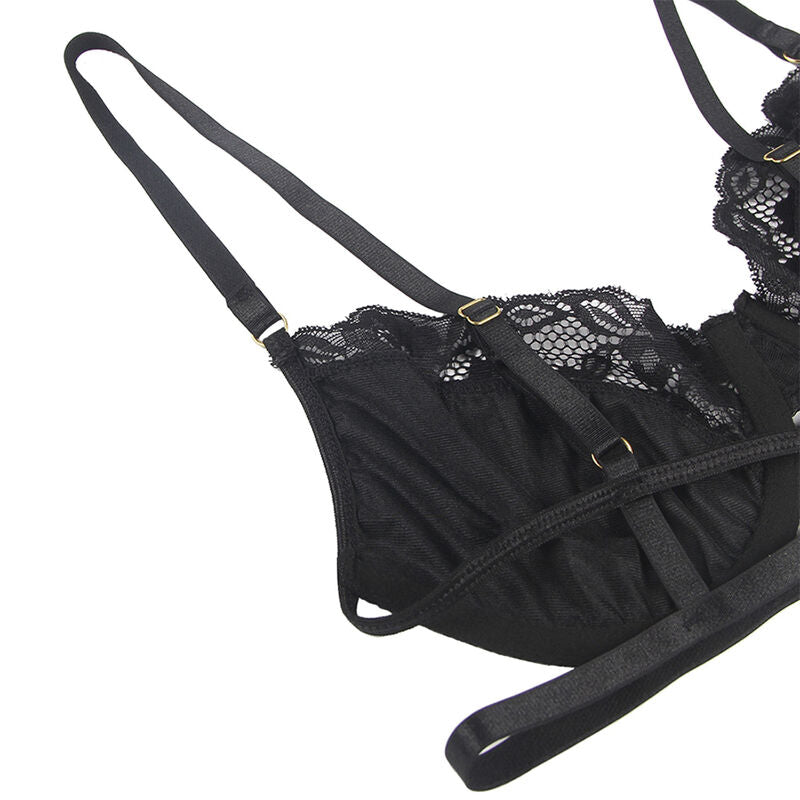 SUBBLIME - ENSEMBLE 3 PIÈCES SOUTIEN-GORGE + STRING + SOUTIEN-GORGE EN DENTELLE NOIRE S/M