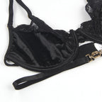 SUBBLIME - ENSEMBLE 3 PIÈCES SOUTIEN-GORGE + STRING + SOUTIEN-GORGE EN DENTELLE NOIRE S/M