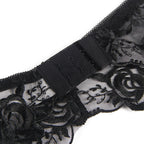 SUBBLIME - ENSEMBLE 3 PIÈCES SOUTIEN-GORGE + STRING + PORTE-JARRETELLES IMPRIMÉ FLORAL NOIR S/M