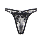 SUBBLIME - ENSEMBLE 3 PIÈCES SOUTIEN-GORGE + STRING + PORTE-JARRETELLES IMPRIMÉ FLORAL NOIR S/M