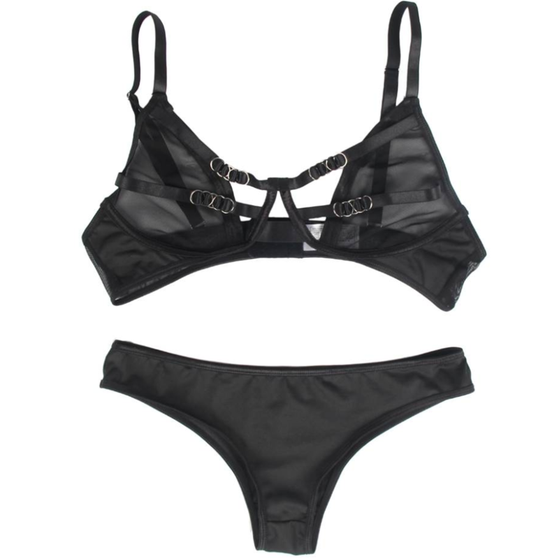 SUBBLIME - TWO-PIECE SET OF SHEER BRA AND STRIPES S/M