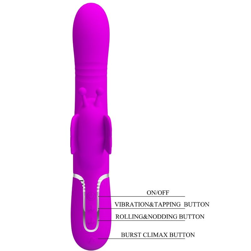 PRETTY LOVE - 4-IN-1 MULTIFUNCTIONAL RABBIT VIBRATOR, FUCHSIA BUTTERFLY