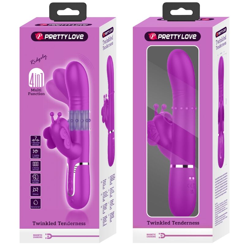 PRETTY LOVE - 4-IN-1 MULTIFUNCTIONAL RABBIT VIBRATOR, FUCHSIA BUTTERFLY