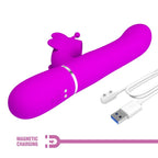 PRETTY LOVE - 4-IN-1 MULTIFUNCTIONAL RABBIT VIBRATOR, FUCHSIA BUTTERFLY