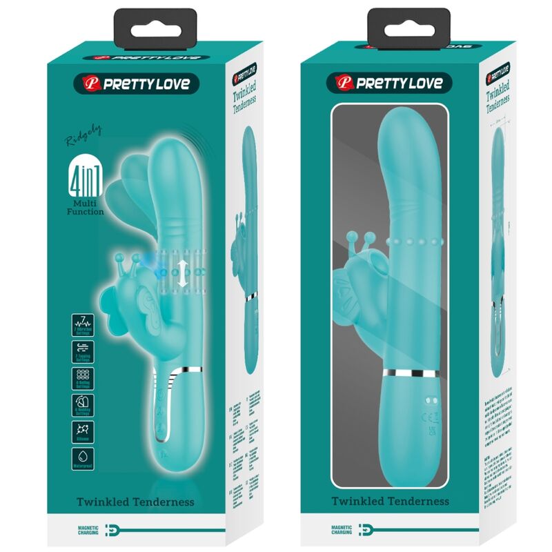PRETTY LOVE - 4-IN-1 MULTIFUNCTIONAL RABBIT VIBRATOR, AQUA GREEN BUTTERFLY