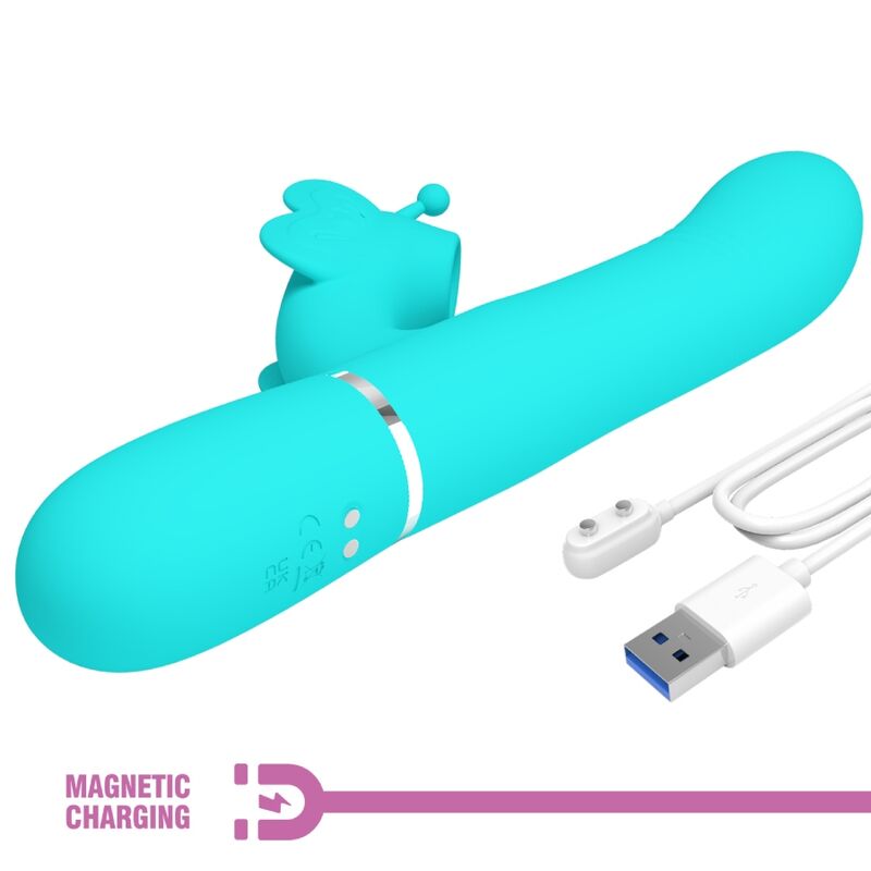 PRETTY LOVE - 4-IN-1 MULTIFUNCTIONAL RABBIT VIBRATOR, AQUA GREEN BUTTERFLY
