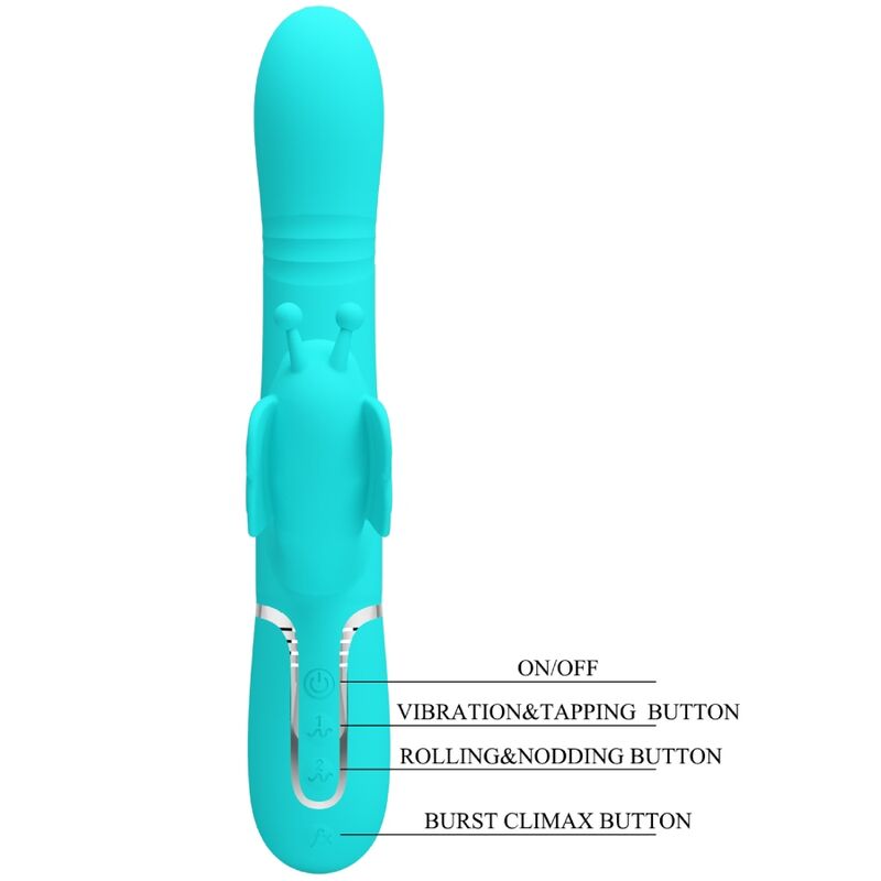 PRETTY LOVE - 4-IN-1 MULTIFUNCTIONAL RABBIT VIBRATOR, AQUA GREEN BUTTERFLY