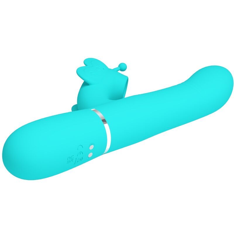 PRETTY LOVE - 4-IN-1 MULTIFUNCTIONAL RABBIT VIBRATOR, AQUA GREEN BUTTERFLY