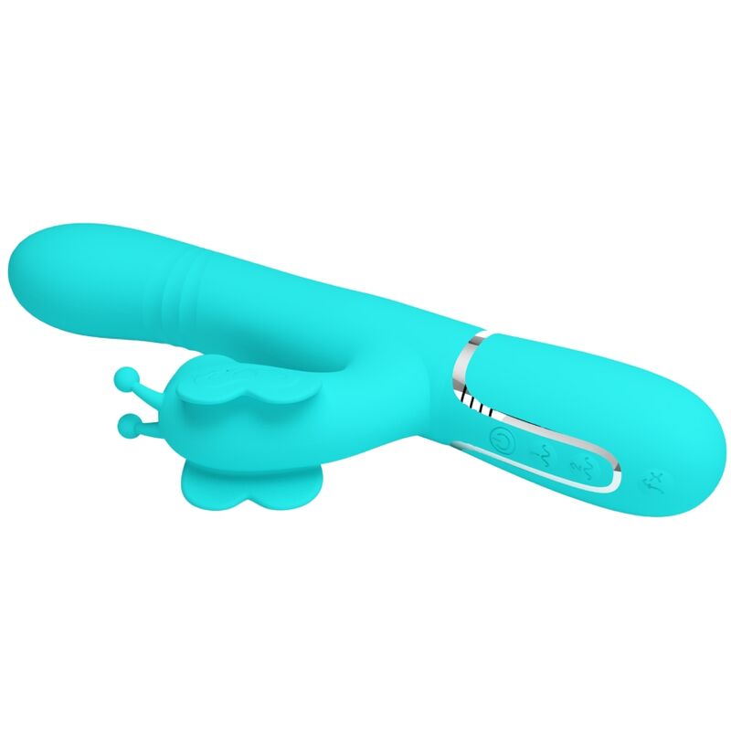 PRETTY LOVE - 4-IN-1 MULTIFUNCTIONAL RABBIT VIBRATOR, AQUA GREEN BUTTERFLY