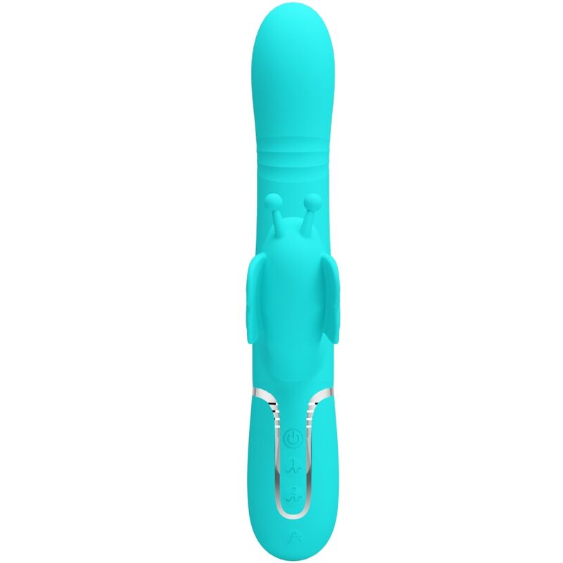PRETTY LOVE - 4-IN-1 MULTIFUNCTIONAL RABBIT VIBRATOR, AQUA GREEN BUTTERFLY