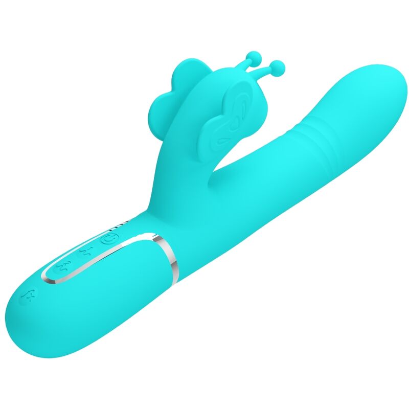 PRETTY LOVE - 4-IN-1 MULTIFUNCTIONAL RABBIT VIBRATOR, AQUA GREEN BUTTERFLY