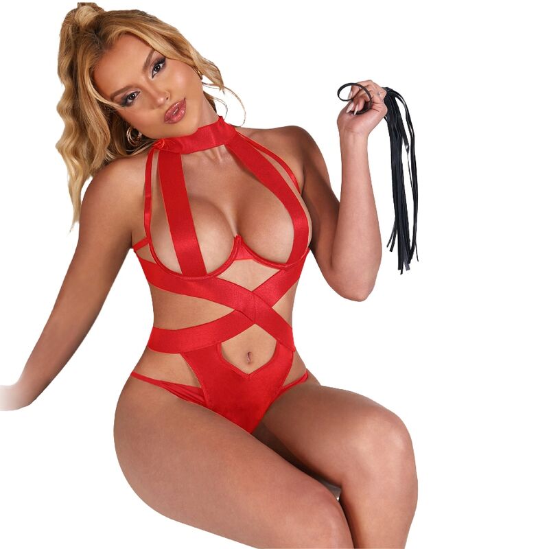 SUBBLIME - SEXY RED HARNESS HALTER BODYSUIT S/M