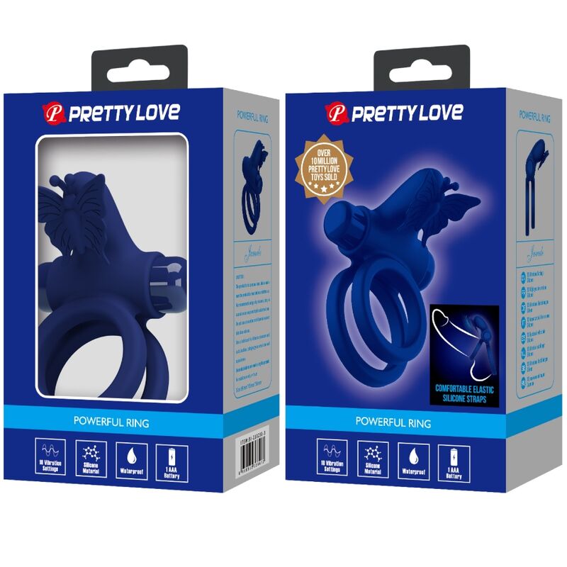 JRETTY LOVE - JAMELE DOUBLE ANNEAU AVEC VIBRATION ET STIMULATEUR PAPILLON BLEU
