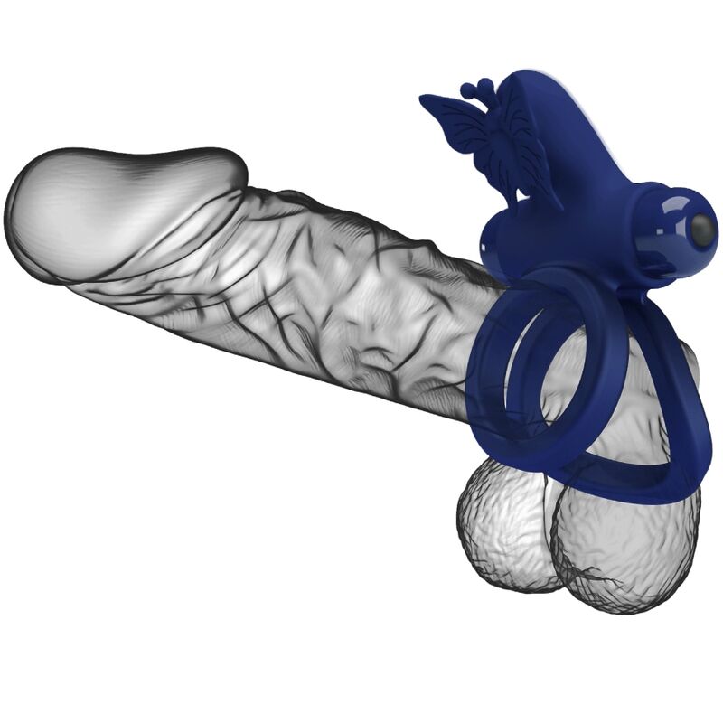 JRETTY LOVE - JAMELE DOUBLE ANNEAU AVEC VIBRATION ET STIMULATEUR PAPILLON BLEU