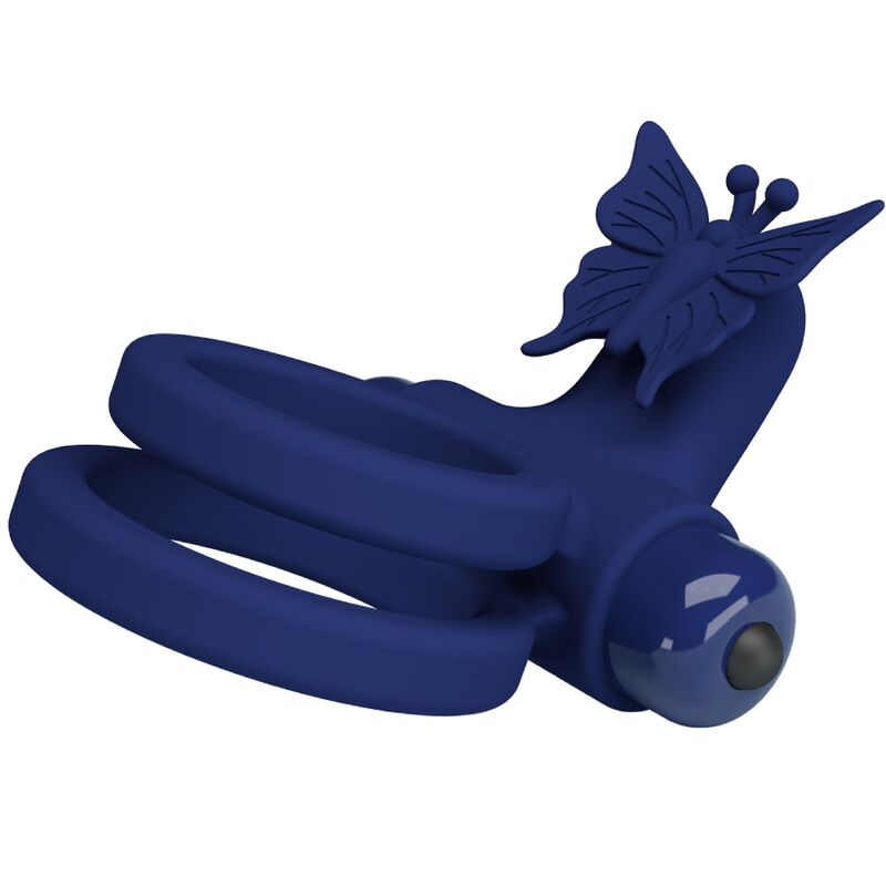 JRETTY LOVE - JAMELE DOUBLE ANNEAU AVEC VIBRATION ET STIMULATEUR PAPILLON BLEU