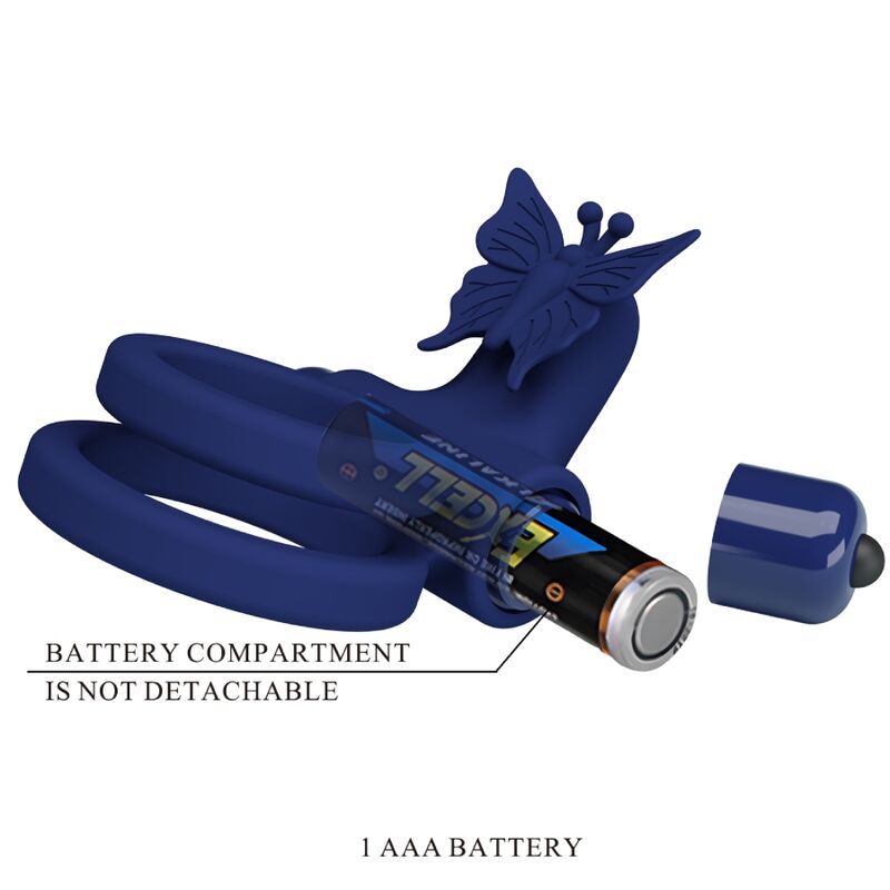 JRETTY LOVE - JAMELE DOUBLE ANNEAU AVEC VIBRATION ET STIMULATEUR PAPILLON BLEU