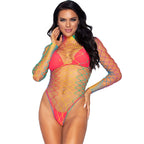 LEG AVENUE - BODY IN RETE MULTICOLORE MANICA LUNGA