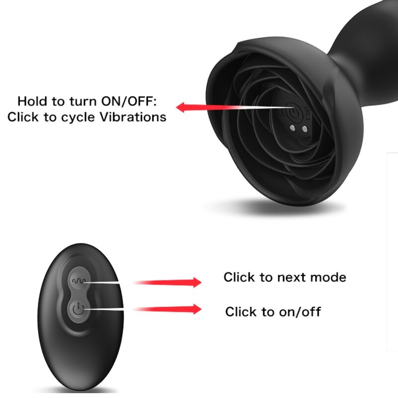 ARMONY - EXTREME A BLOOM ROSE VIBRATOR AND REMOTE CONTROL BLACK BUTT PLUG