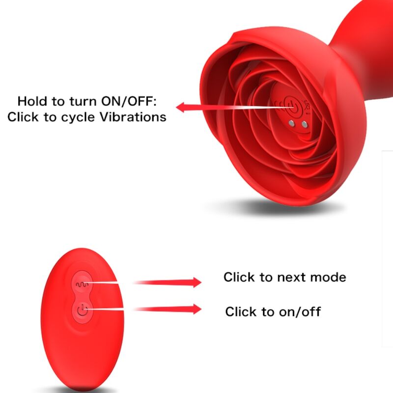 ARMONY - EXTREME A BLOOM ROSE VIBRATOR AND REMOTE CONTROL RED BUTT PLUG