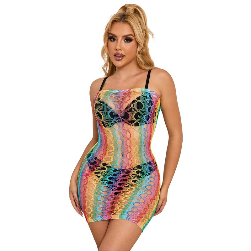 SUBBLIME - 952365 RAINBOW OFF-SHOULDER MESH DRESS ONE SIZE