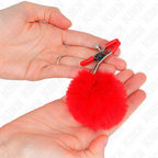 KINK - 6 CM RED FAUX FUR BALL NIPPLE CLAMPS