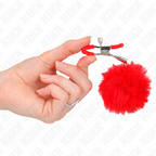 KINK - 6 CM RED FAUX FUR BALL NIPPLE CLAMPS