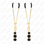 KINK - THIN GOLD NIPPLE CLAMPS WITH 3 BLACK GLASS BEADS 7 CM