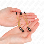 KINK - THIN GOLD NIPPLE CLAMPS WITH 3 BLACK GLASS BEADS 7 CM