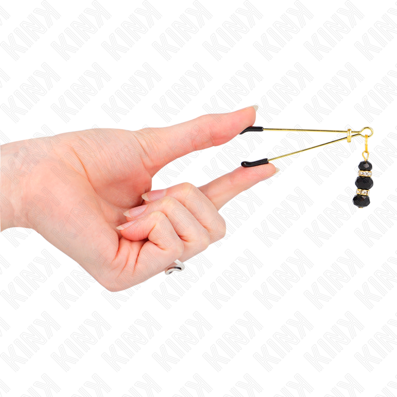 KINK - THIN GOLD NIPPLE CLAMPS WITH 3 BLACK GLASS BEADS 7 CM