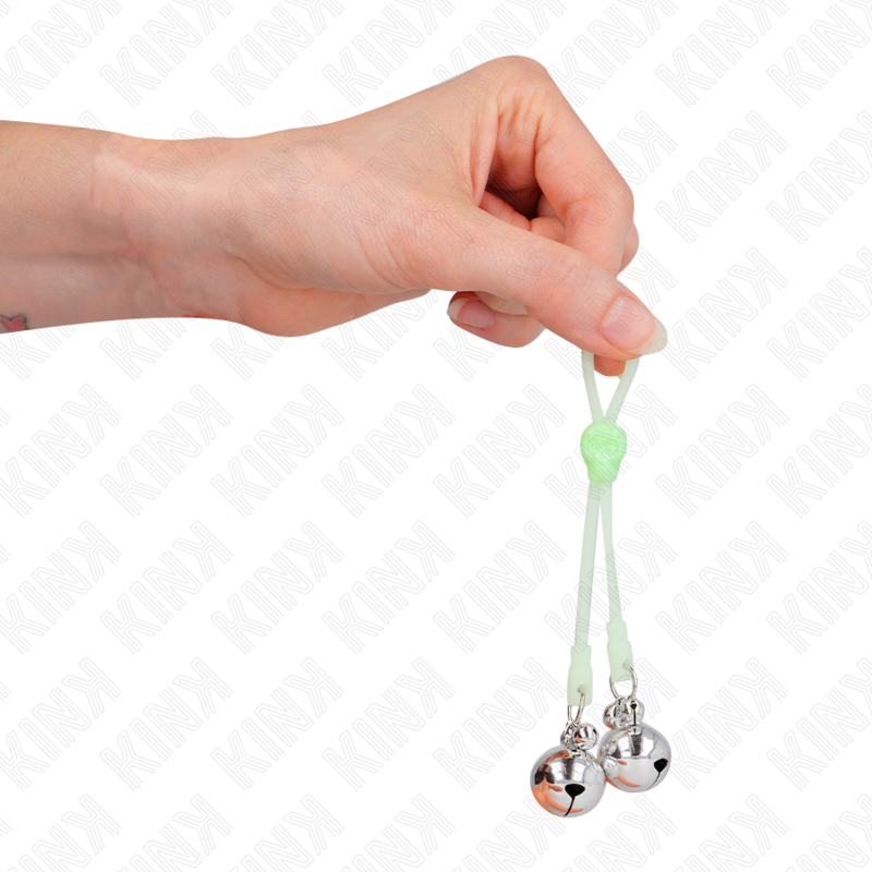 KINK - LIGHT UP SKULL NIPPLE CLAMPS WITH ADJUSTABLE BELL RING GREEN/SILVER
