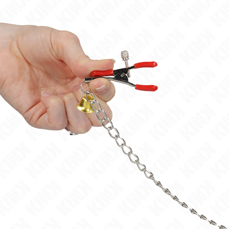 KINK - Pinces à tétons et clitoris triples rouges avec chaîne 30 cm