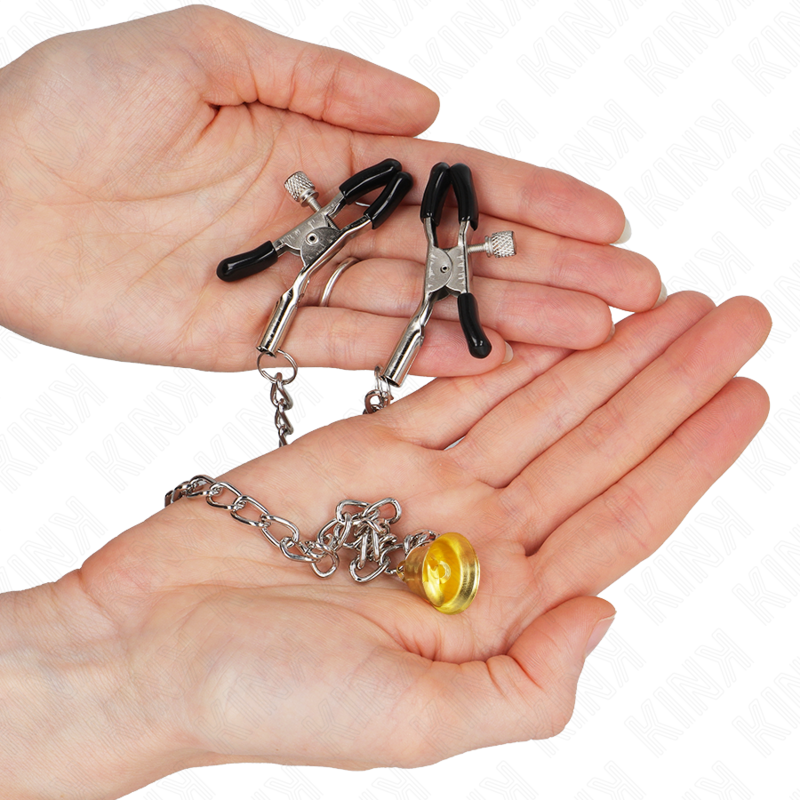 KINK - Pinces à tétons à chaîne avec pendentif corne 30 cm
