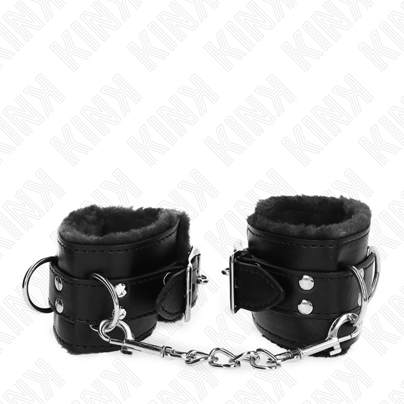 KINK - Bracelet de résistance rembourré en fourrure noire avec ceinture noire ajustable 17-29 cm x 6 cm