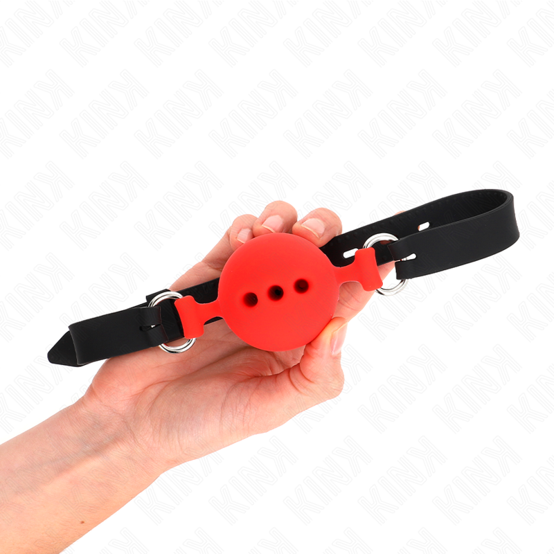 KINK - GABARD EN SILICONE INTENSIF 55 x 2 CM AVEC BOULE DE 5 CM TAILLE L ROUGE RÉGLABLE 35-51 CM