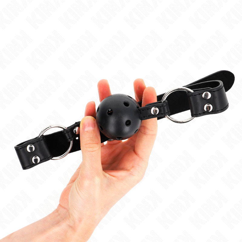 Bâillon KINK - Boule respirante de 4 cm avec double rivet, modèle 1, noir, 62,5 x 2,5 cm, ajustable de 42 à 58 cm