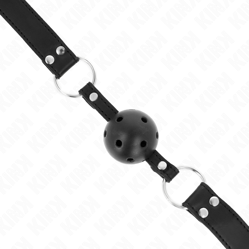 Bâillon KINK - Boule respirante de 4 cm avec double rivet, modèle 1, noir, 62,5 x 2,5 cm, ajustable de 42 à 58 cm
