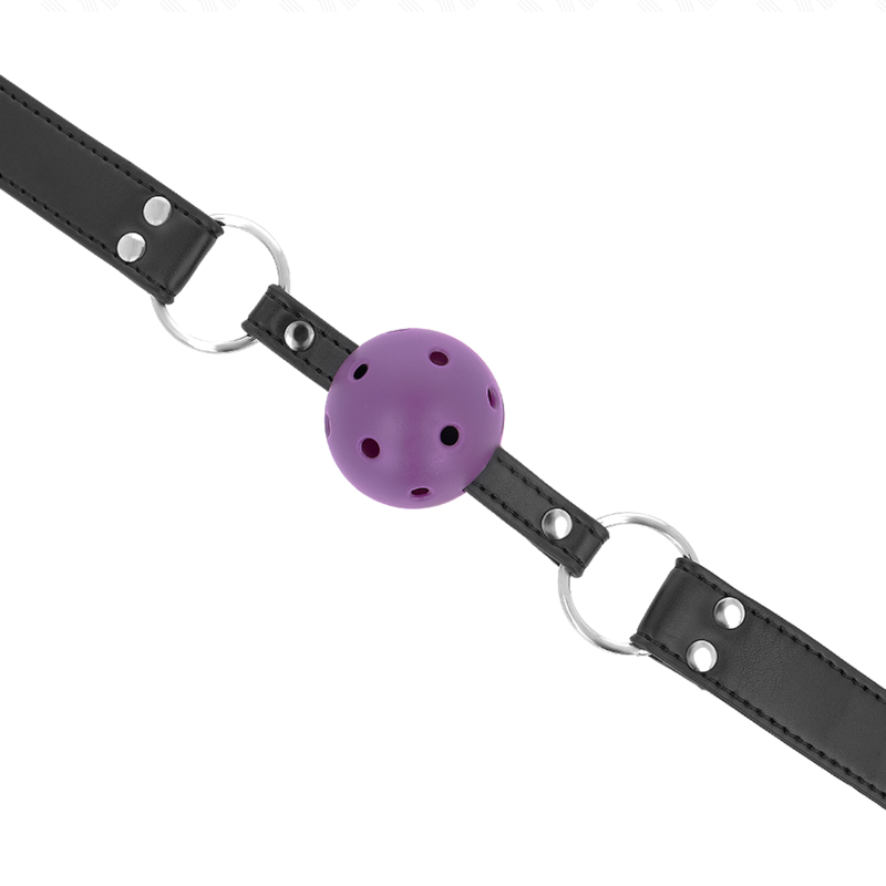 KINK - Bâillon à boule respirant de 4 cm avec double rivet violet 62,5 x 2,5 cm ajustable de 42 à 58 cm