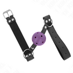 KINK - Bâillon à boule respirant de 4 cm avec double rivet violet 62,5 x 2,5 cm ajustable de 42 à 58 cm