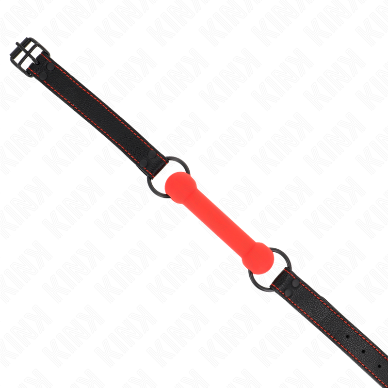 KINK - BÂILLON EN OS AVEC SANGLE RÉGLABLE EN SIMILI CUIR ROUGE 41-57 CM