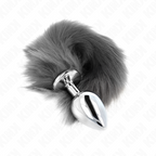 KINK - PLUG ANAL L 10 X 4 CM AVEC QUEUE SYNTHÉTIQUE 40 CM GRIS ET BLANC